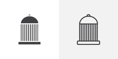 Bird cage icon in black filled and outlined style