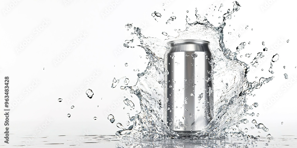 Wall mural Mockup of a drink can in a splash of water