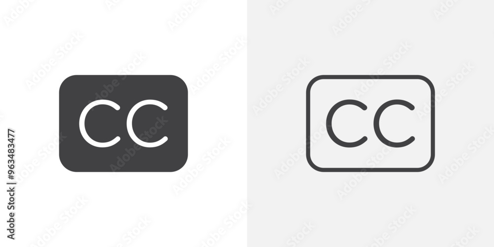 Poster closed caption icon in black filled and outlined style