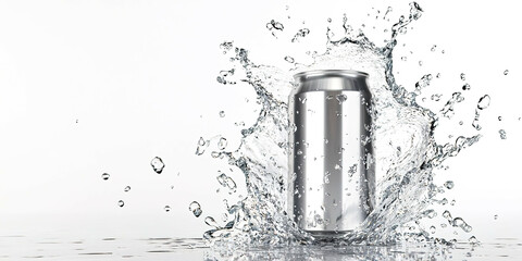 Mockup of a drink can in a splash of water