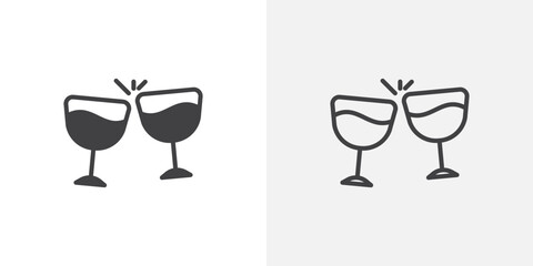 Clinking glasses icon in black filled and outlined style