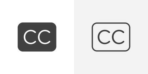 Closed caption icon in black filled and outlined style
