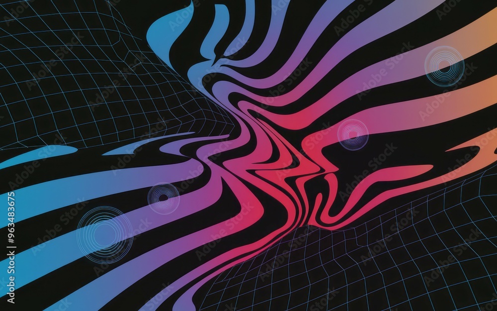 Poster abstract striped. gradient stripes with a grid background and a futuristic vibe.