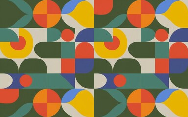 Geometric abstract pattern. Vibrant geometric shapes in red, orange, yellow, green, blue create a modern, minimalist design.