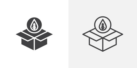 ECO packaging icon in black filled and outlined style
