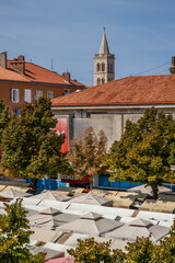 Streets, alleys and buildings of a historic Mediterranean old town on the Mediterranean Sea. A...