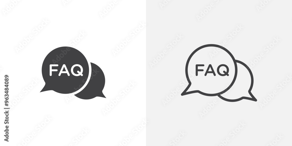 Poster faq icon in black filled and outlined style