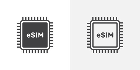 ESIM icon in black filled and outlined style