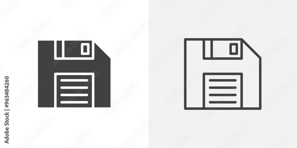 Poster floppy disk icon in black filled and outlined style