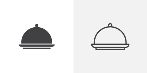 Food tray icon in black filled and outlined style