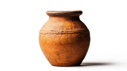 A rustic, hand-crafted earthenware vessel, possibly used for storage or decoration. Its warm brown tones and textured surface speak to its age and history, symbolizing tradition, simplicity, and a con
