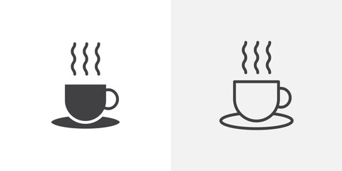 Hot tea icon in black filled and outlined style