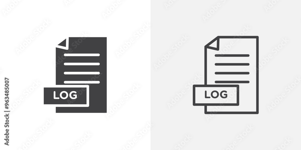 Aufkleber log file icon in black filled and outlined style