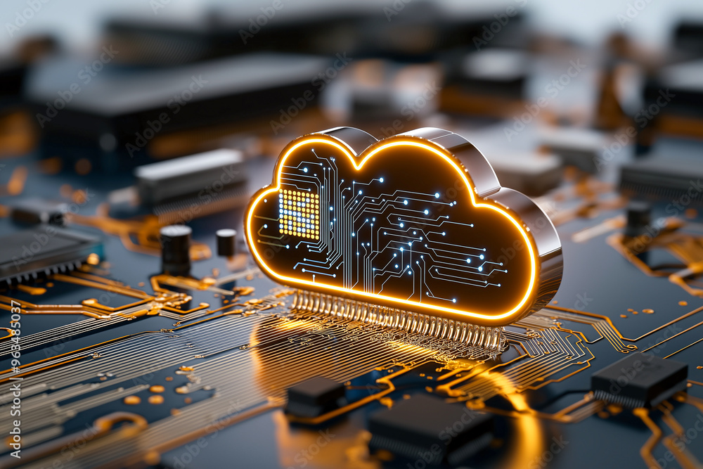Poster digital cloud structure illuminated with circuitry magic