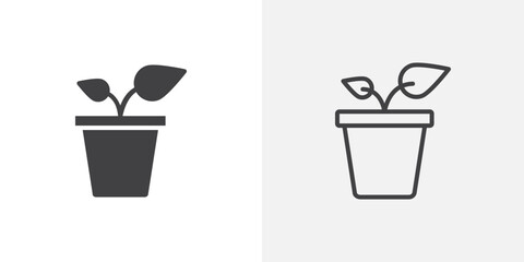 Plant pot icon in black filled and outlined style
