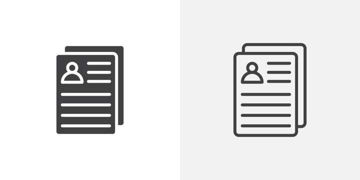 Personal documents icon in black filled and outlined style