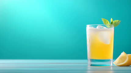 Refreshing citrus drink with mint on a sunny background