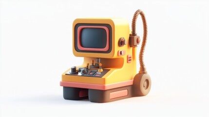 Fototapeta premium A retro-styled computer with a screen and control panel, designed for playful interaction.