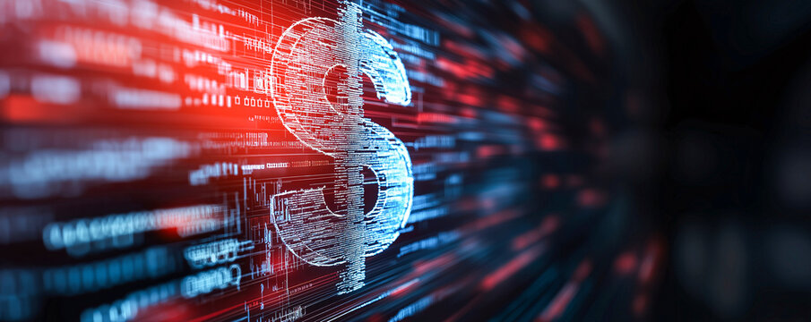 Illuminated Dollar Sign Amidst Digital Finance Waves
