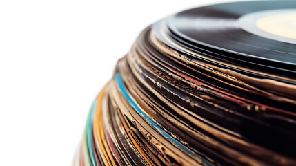 Vintage Vinyl Records Stack Closeup