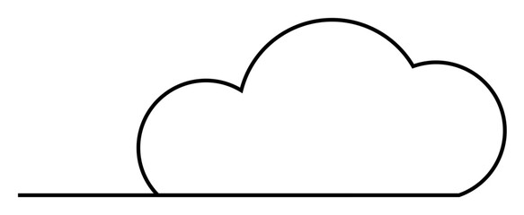 A minimalistic black line drawing of a cloud with a straight line base, set on a white background. Ideal for weather, sky, nature, minimalistic design, children's themes.