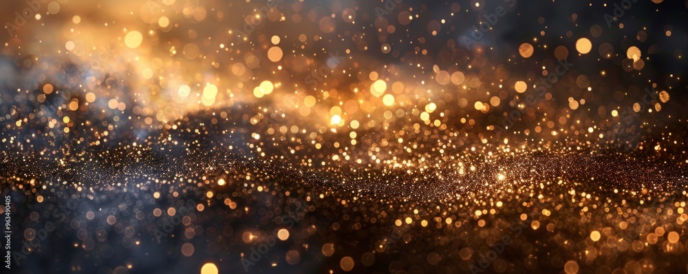 Poster abstract golden particles background with bokeh effect