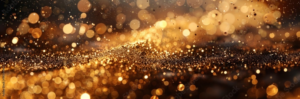 Poster abstract golden particles background with bokeh effect
