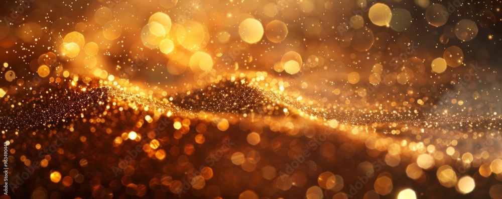 Poster abstract golden particles background with bokeh effect