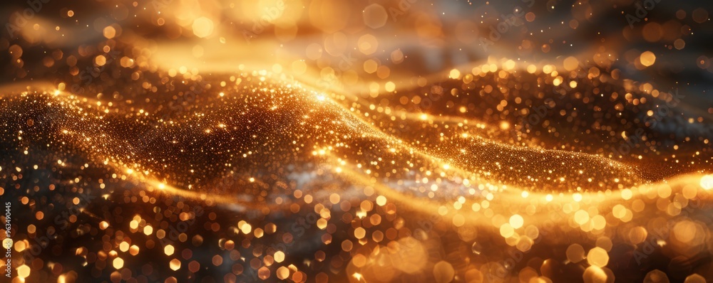 Poster abstract golden particles background with bokeh effect
