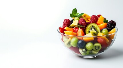 Fresh Fruit Salad in Glass Bowl with Copy Space