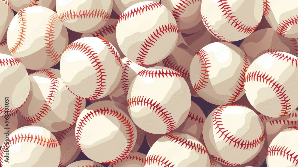 Wall mural baseball balls on green background. many white baseball balls. sport background. vector illustration