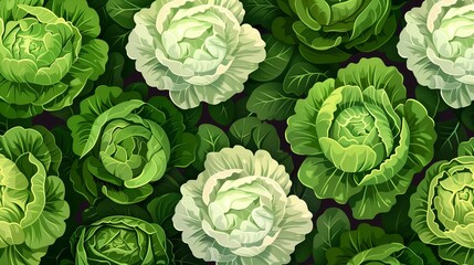 Fototapeta premium Green heads of cabbage. Vegan or healthy food. Delicious vegetables for the salad. background of green vegetable. Vector illustration.