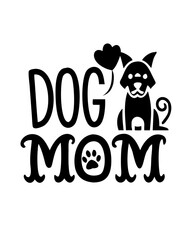 Vector Illustration of a Cute Dog with 'Dog Mom' Text on Transparent Background