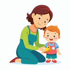 Vector Mother sitting with her child