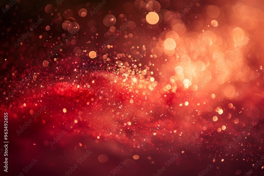 Aufkleber red glitter creating abstract wave shape with bokeh effect