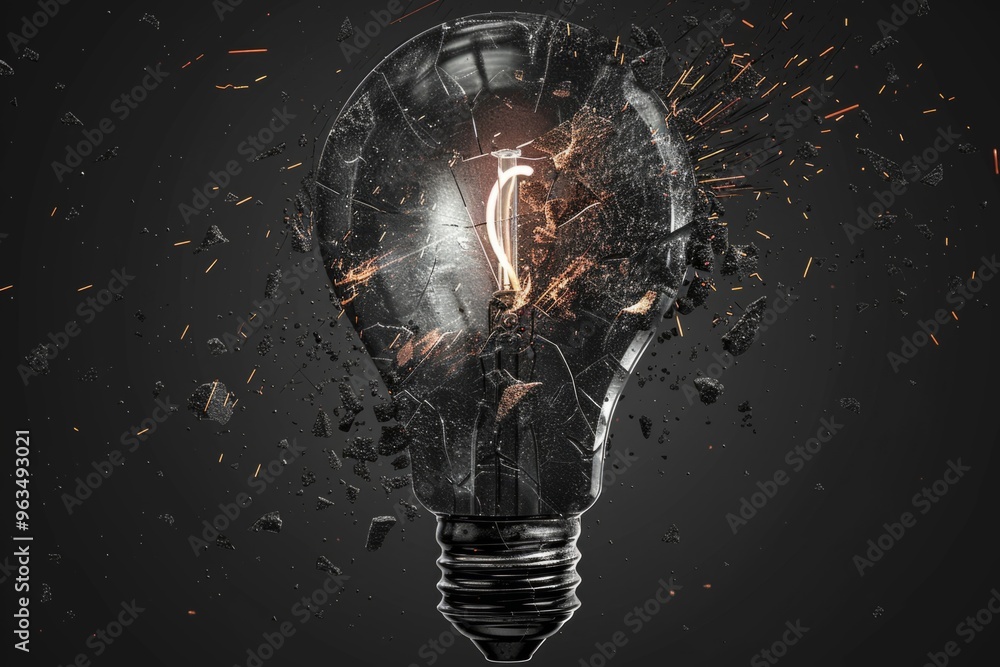 Aufkleber broken light bulb exploding with sparks flying out