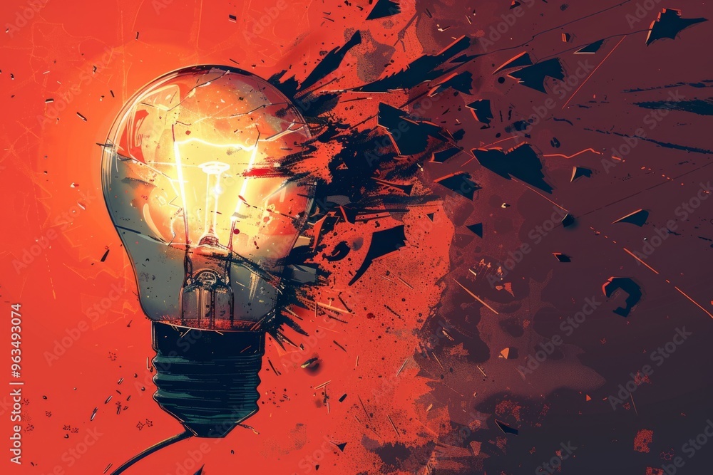 Aufkleber broken light bulb exploding with sparks flying out