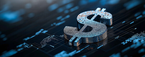 Glowing Dollar Sign Amidst Digital Matrix Waves