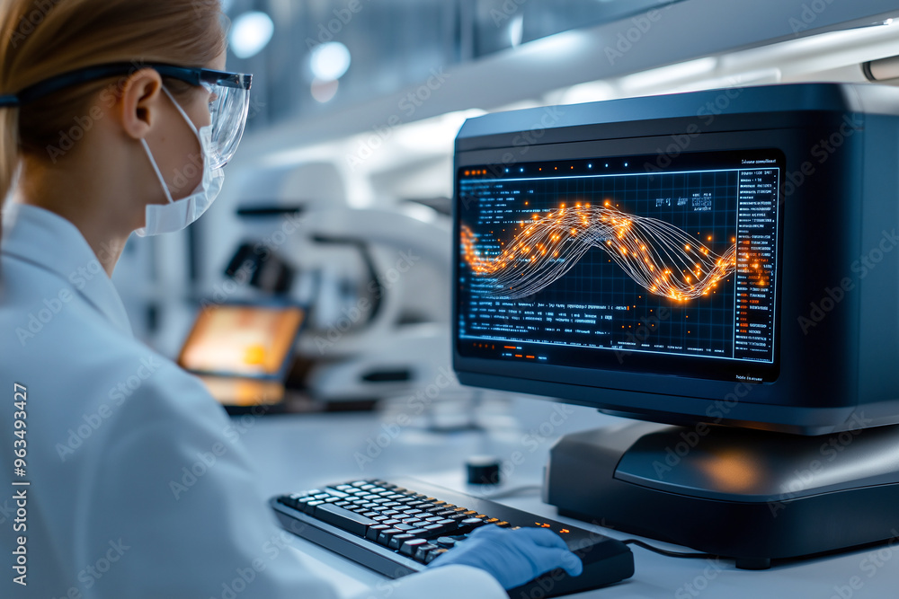 Poster high-tech dna sequencing in a modern lab setting