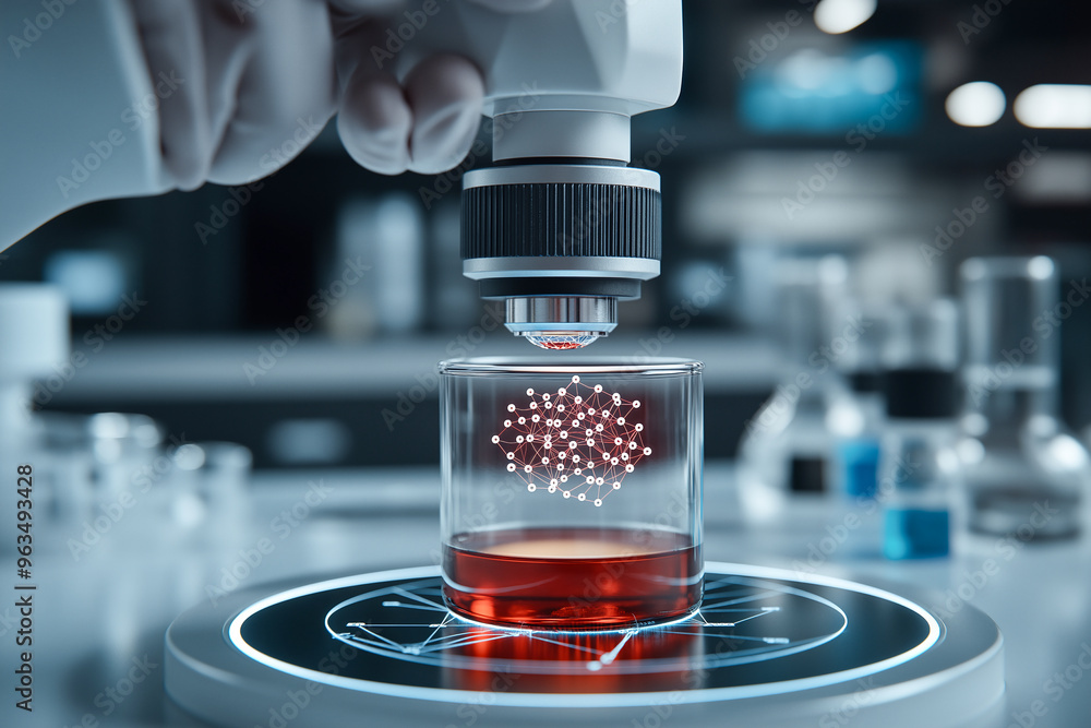 Poster exploring molecular structures in a high-tech lab