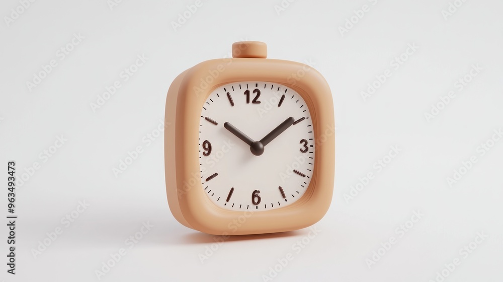 Poster a soft, stylized clock with a rounded square shape, indicating time in a minimalist design.