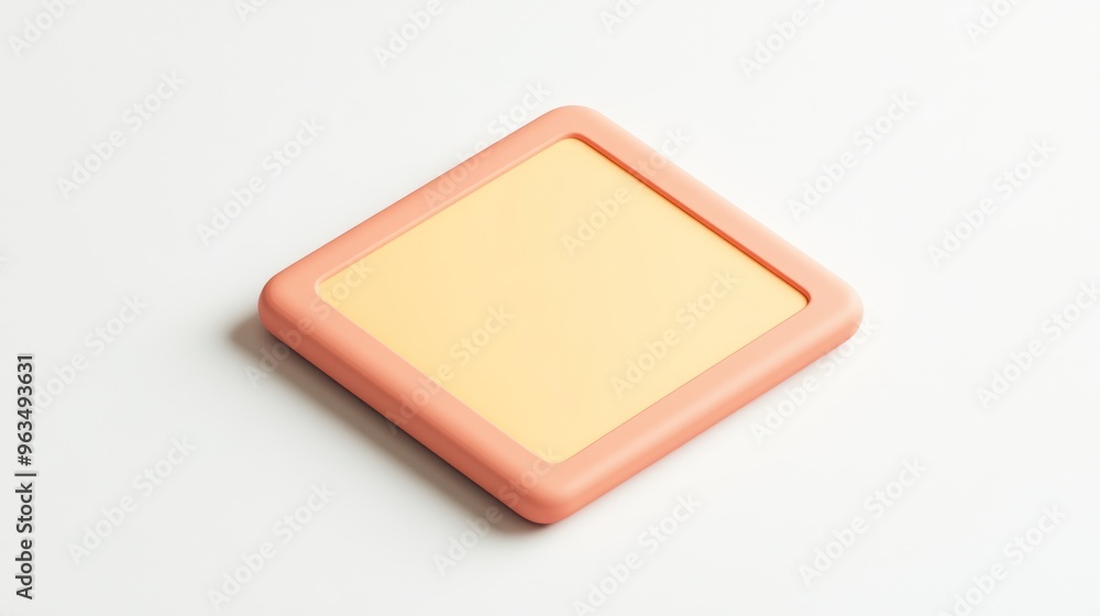 Poster a square, peach-colored object with a smooth surface, likely a minimalist design item.