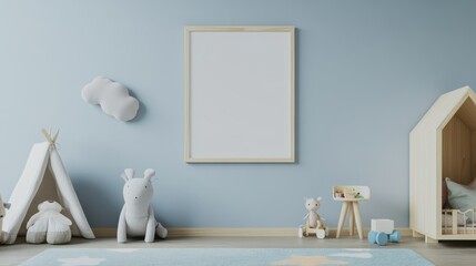 Playful Nursery with Wooden Toy House and Frame