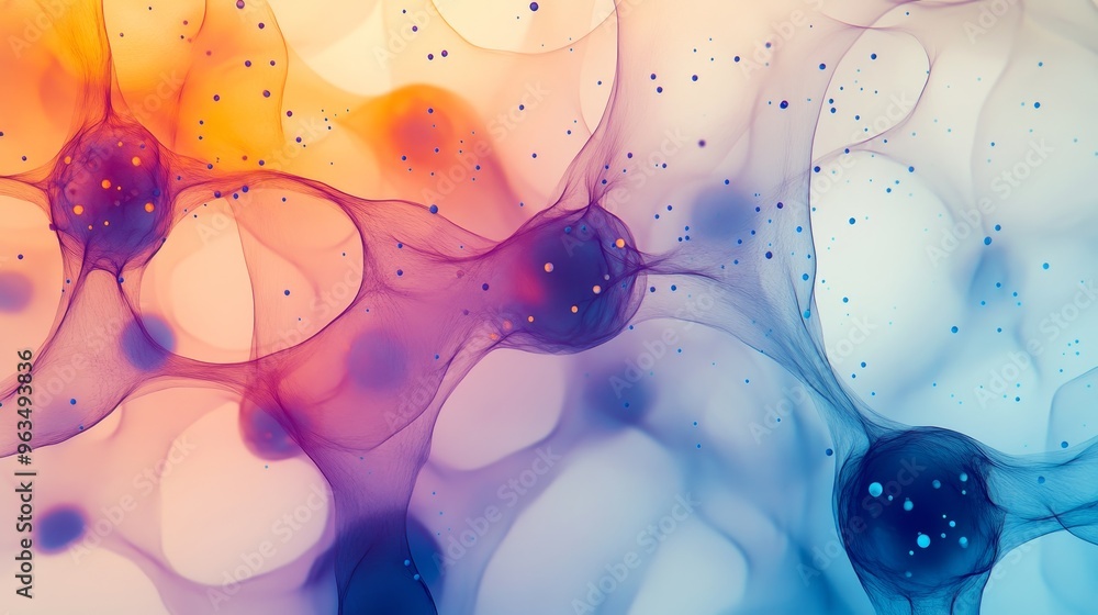 Poster an abstract image featuring vibrant swirls of color, resembling cells or organic structures. the col