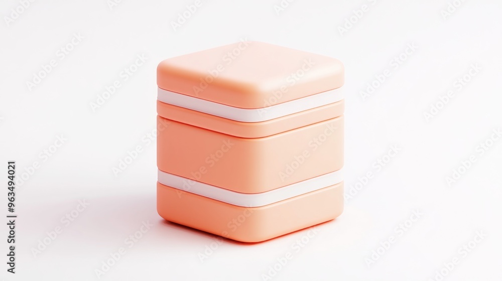 Poster a stackable storage container in soft peach color, designed for organizing food or items.