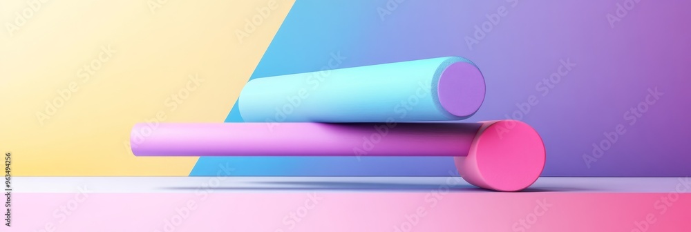 Aufkleber this abstract image features three cylindrical shapes balanced precariously on a support point. the 
