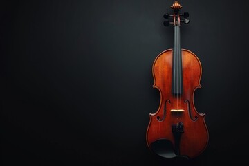 Fototapeta premium Classic violin instrument on black background with copy space