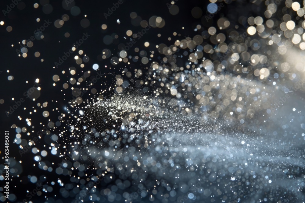 Poster abstract background silver particles floating and glowing