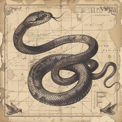 Obraz premium Antique snake guide illustration featuring detailed engravings and a historical background on serpents and their habitats