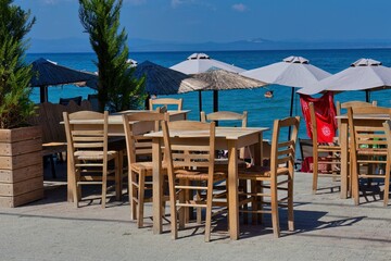 restaurant on the beach in pefkochori, greece